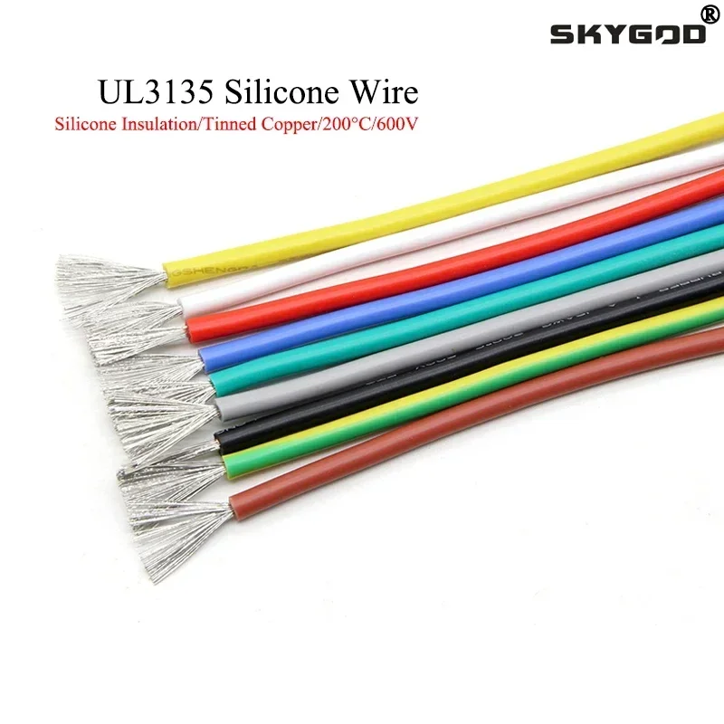 2/5/10M UL3135 Wire Silicone Insulation Tinned Copper 30 28 26 24 22 20 18 16 14 12 10AWG High Temperature Resistant Cable