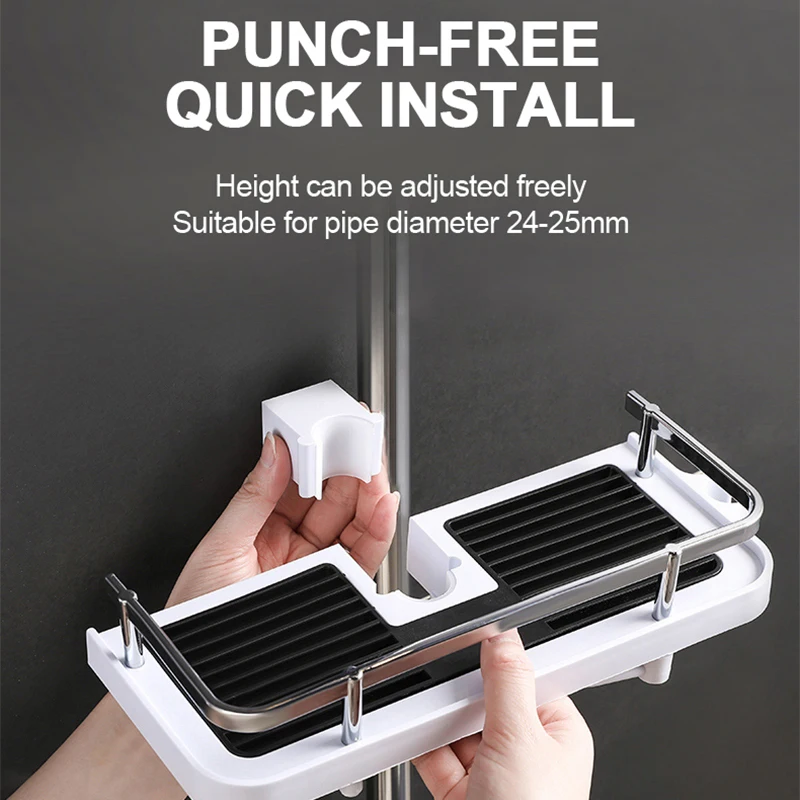 Shower Storage Holder Bathroom Shelf Pole Shelves Shampoo Tray Stand No Drilling Lifting Bathroom Shower Storage Rack Organizer 2