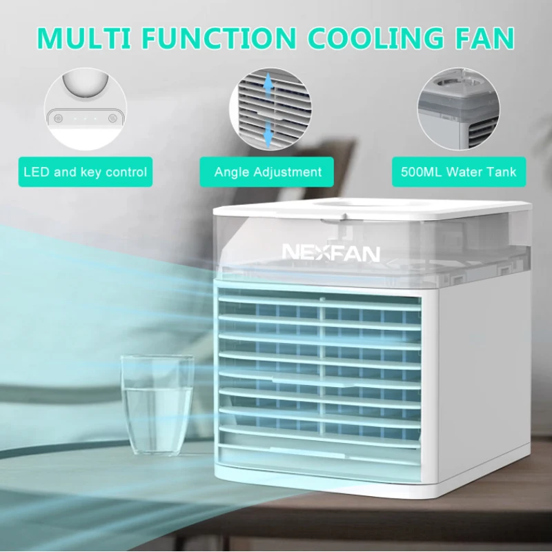 Electric Fan Portable Fan 3-Speed Colorful LED air conditioners Ice Humidification Spray Antibacterial Night Light USB Fan