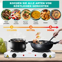 BRIEFNESS Plaque de cuisson électrique portable 2500W 1000W Double brûleur Céramique Inox 5 niveaux 5