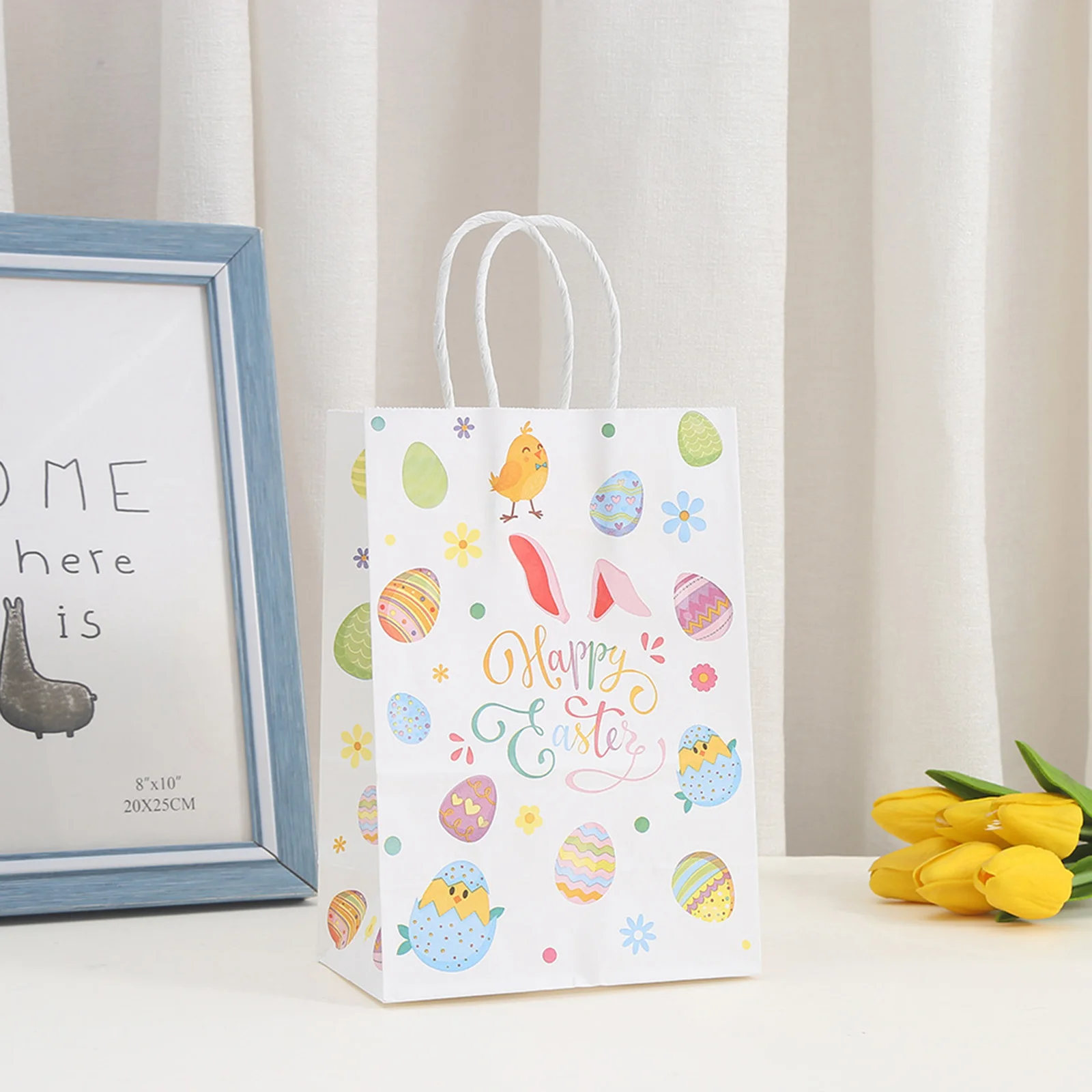 Easter Bunny Treat Bags 12 Pack with Handles - Cute Paper Goodie Bags for Candy Gifts and Party Favors - Holiday Fun