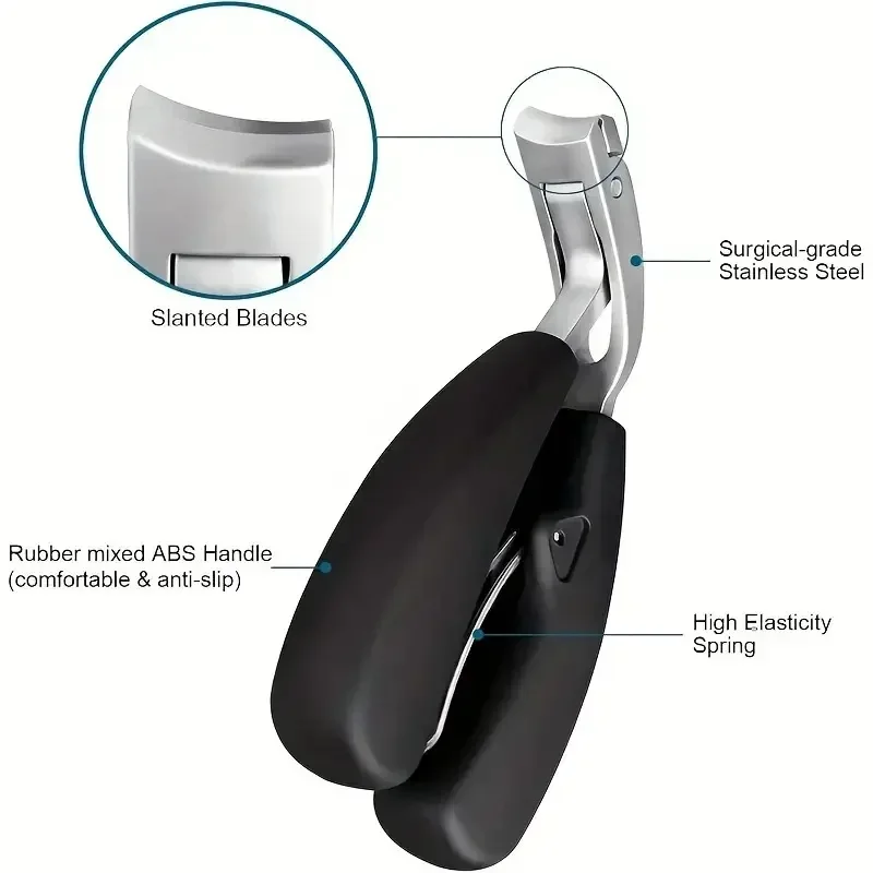 Stainless Steel Nail Clipper Curved Large Opening Anti-splash Nail Trimmer Ergonomic Design Pedicure Tools Men & Women