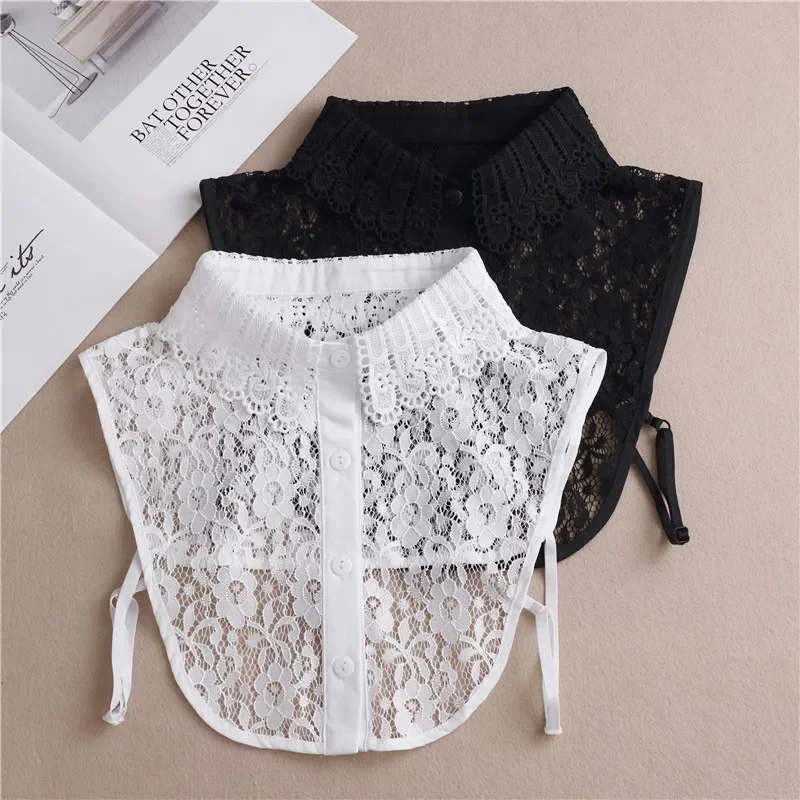 Female Lace Detachable Collar Vintage Solid Fake Collar Lapel Blouse Top Adjustable Women Clothes Ladies False Collar