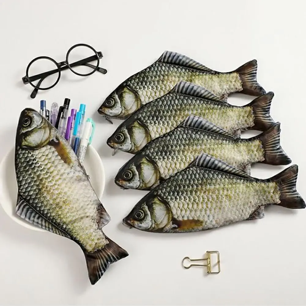 Pencil Case Cartoon Large Capacity Pen Bag Simulated Crucian Carp Multifunctional Stationery Organizer Student