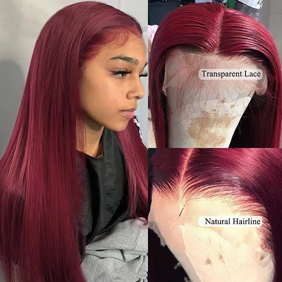 Brazilian 99J Straight Hair Lace Front Wig Human Hair Wigs Burgundy Pre-Plucked 13x4 Colored Lace Front Human Wig for Women