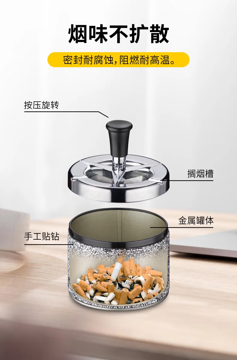 2025 Creative Home Ashtray Metal Pressing Rotary Centrifugal Cleaning Ashtray Hand Drilled Cigarette Accessories Gifts