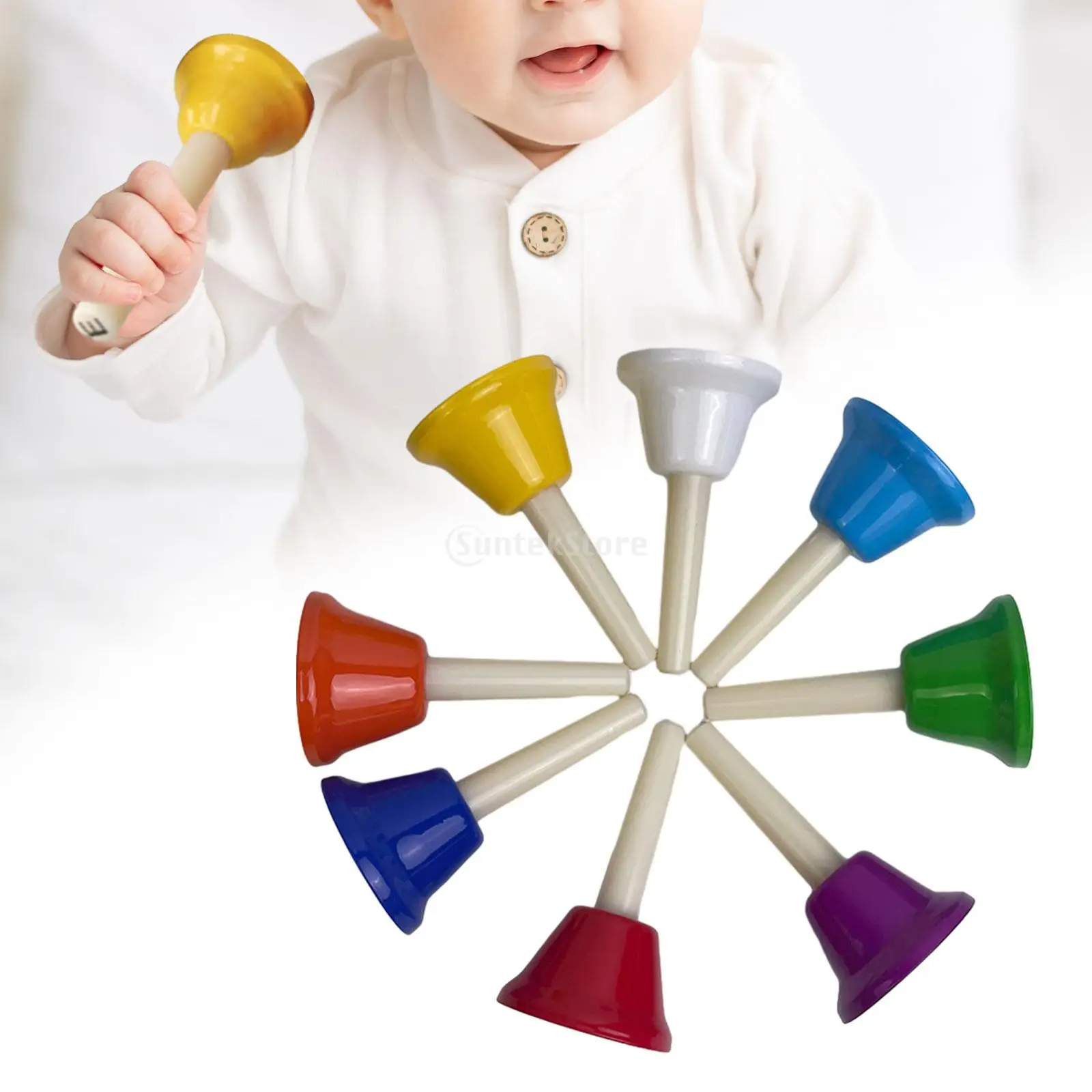 Hand Bell Children Percussion Instruments 8x Colorful Hand Percussion Bells Hand Bells Set for Toddlers Wedding Chorus Metal Musical Toy Percussion