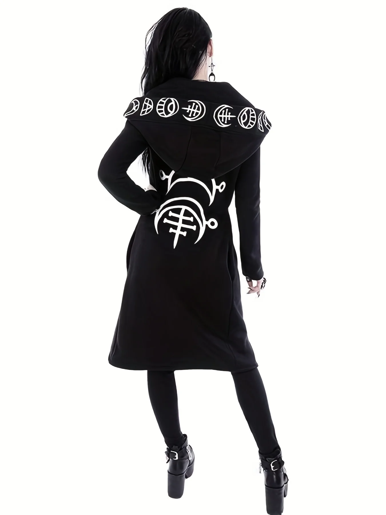 Fashion Trend Ladies Punk Moon Pattern Printing Long-sleeved Cardigan Sweater Long Style 5