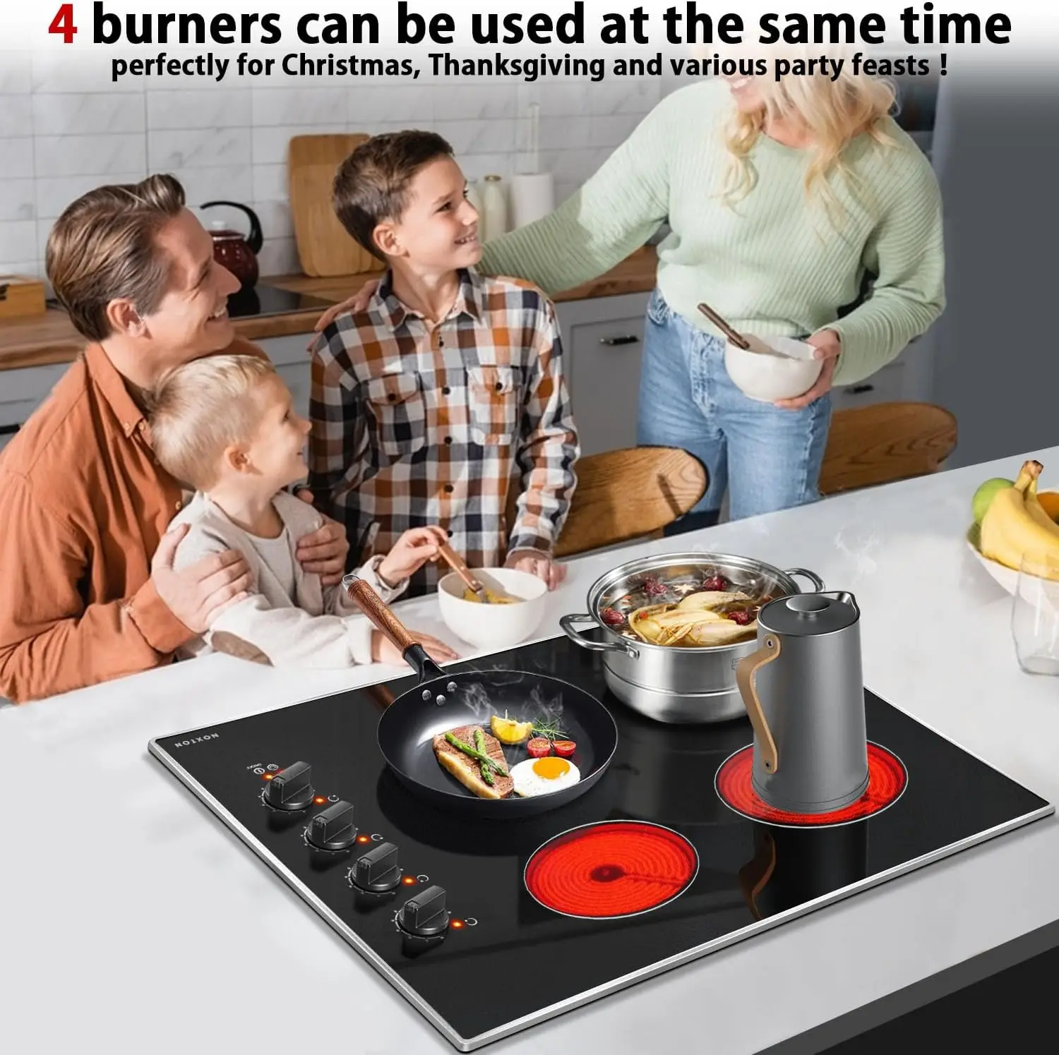 30 Inch 4 Burners Electric Cooktop Built-in 30" Radiant Electric Ceramic Stove Top with Glass Protection Metal Frame Knob Control