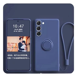 Magnetic Liquid Silicone Phone Case with Ring Holder Strap and Stand Feature - Samsung S22Plus (Blue)