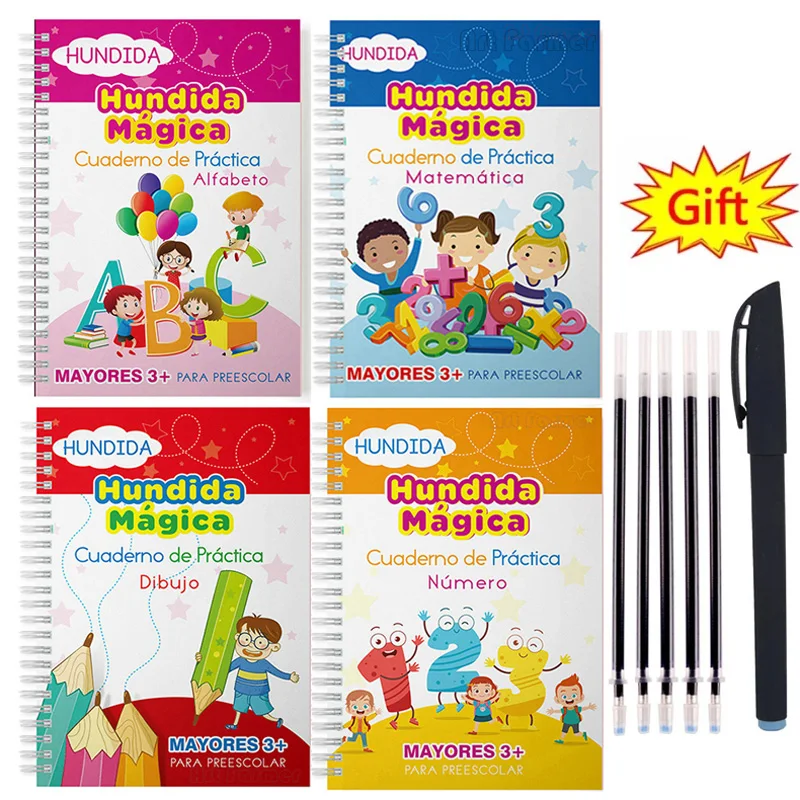4 books/Set Learning Books for Children Spanish Calligraphy Notebook