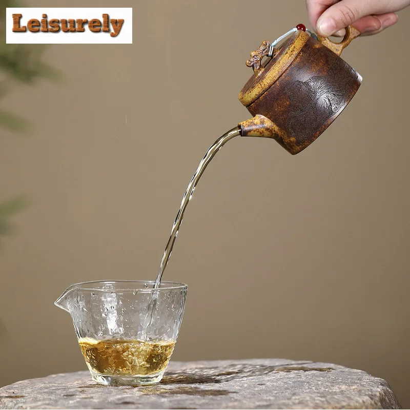 200ml Yixing Purple Clay Teapots Handmade Large Caliber Pot Raw Ore Wood-fired Porcelain Mud Kettle With Strainer Zisha Tea Set