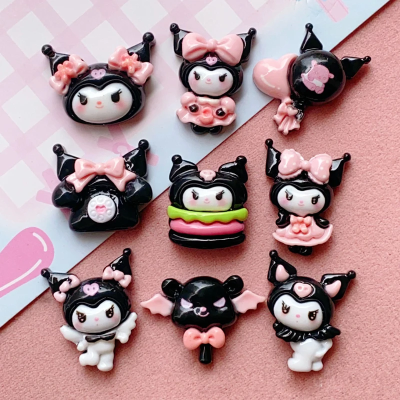 10 Pcs New Kawaii Cartoon Girl Hamburg Telephone Resin Flat Back Scrapbook Figurine DIY Bow Decor Accessories Crafts