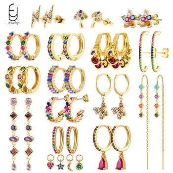 925 Sterling Silver Ear Buckles Fashion Hoop Earrings Colorful Crystal Pendants Gold Earring Premium Luxury Women's Jewelry Gift