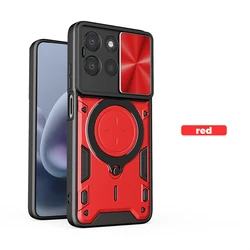 Shockproof Armor Slide Camera Protector with Magnetic Ring Holder - Durable Back Case for Moto G57 Power (Red)