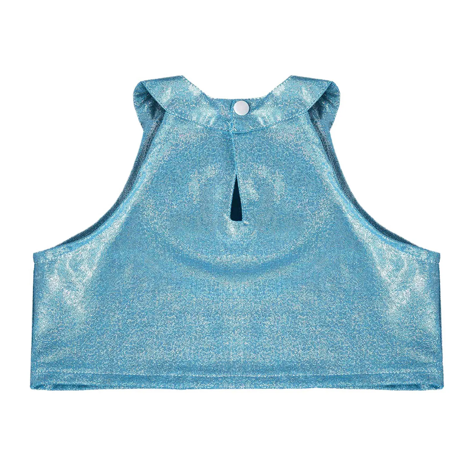 Kids Girls Metallic Shiny Jazz Dance Crop Top Sleeveless Keyhole Back Vest Tops Hip-hop Street Dancing Stage Performance Costume