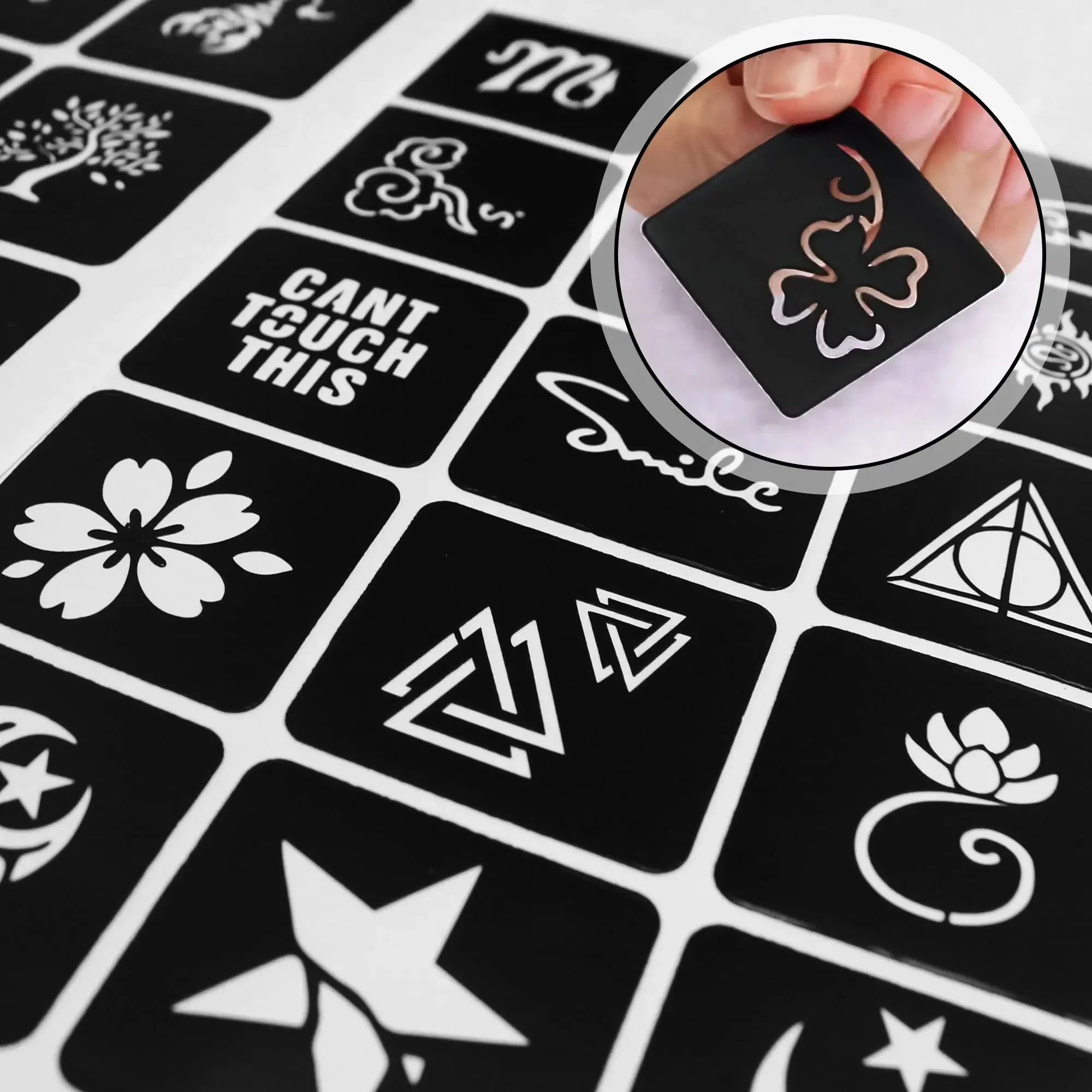 56-238pcs Henna Stencils For Painting Flower Letter Cat Butterfly Airbrush Tattoo DIY Glitter Set For Kids Women