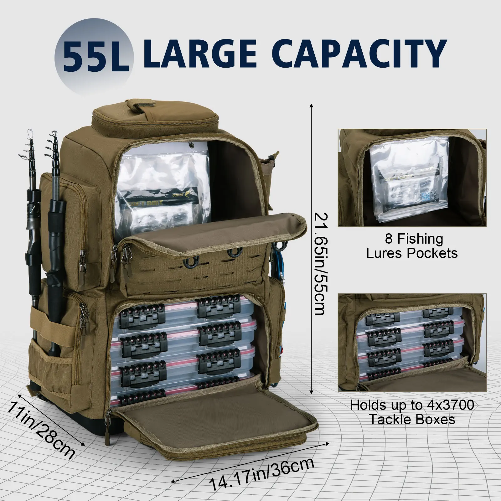 Fishing Chair Backpack Tackle Box With Rod Holders Piscifun