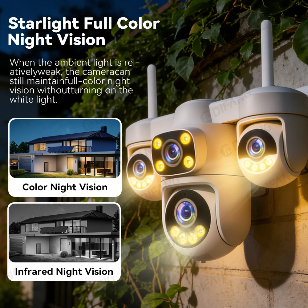 DIFANG New 20MP WiFi Home Surveillance Camera 4 Lens 4 Screen 6 Motor 3 PTZ 5X Zoom Wireless Security Outdoor IP CCTV O-Kam Pro 6
