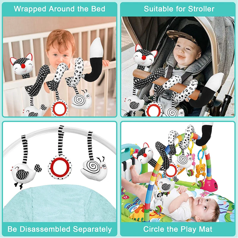 Jouets pour bébé Siège d'auto Jouets Poussette Jouets, Jouets pour bébé  Noir et blanc Jouet pour bébé Spirale Peluche Activité Jouet