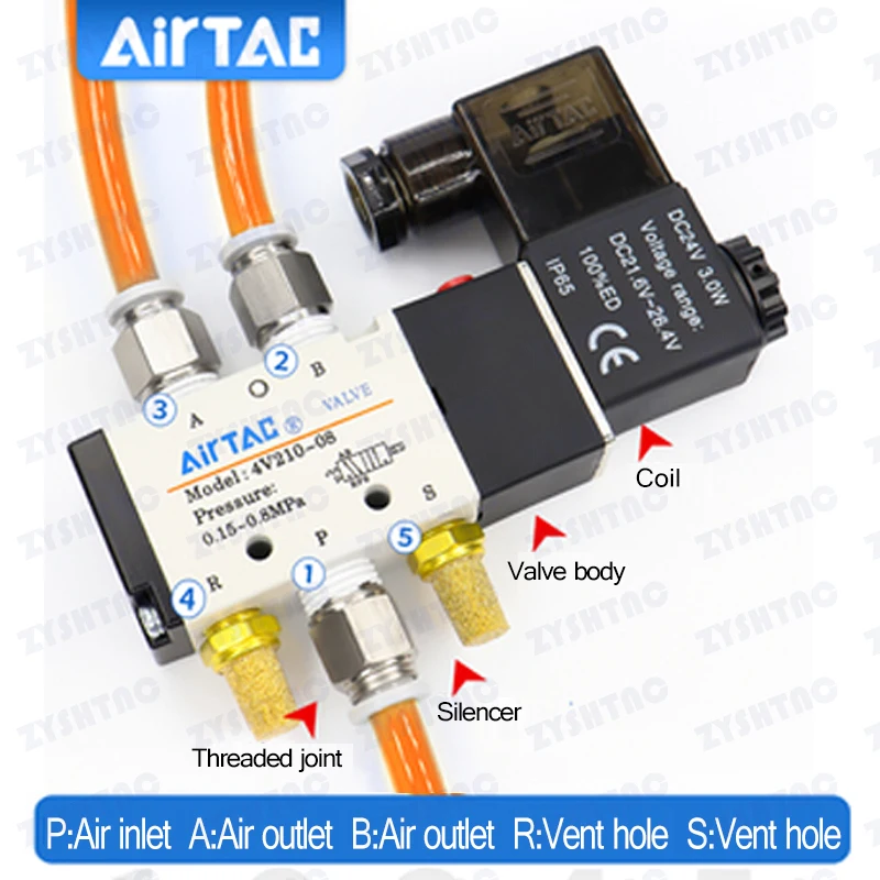 Elettrovalvola di alta qualà 220V pneumatica 4V220-08 aria 5 vie 2 posizioni 1/4 bobina lega interna DC 12V DC 24V AC110V  13