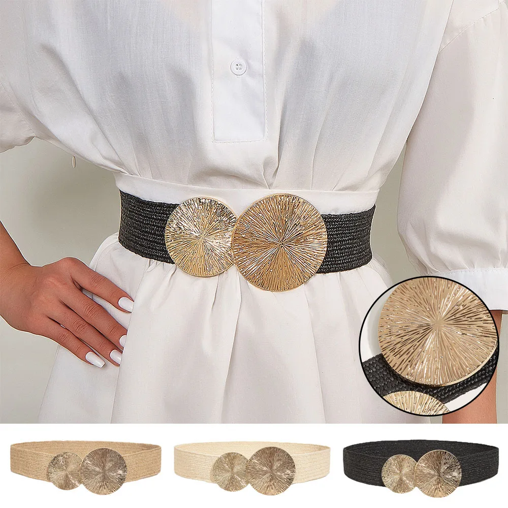 

New 1PCS Braided Elastic Wide Corset Belt PP Straw Waist Belt Coat Dress Decorative Waistband Woven Waist Seal Casual All-match