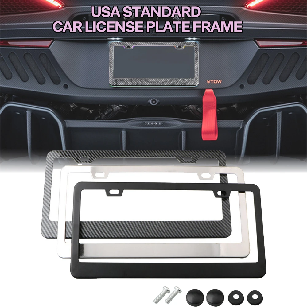 

2pcs US CA Standard Size Carbon Fiber Car License Plate Frame Cover Holder Auto Accessory TAG Cover for Car Truck Front Rear