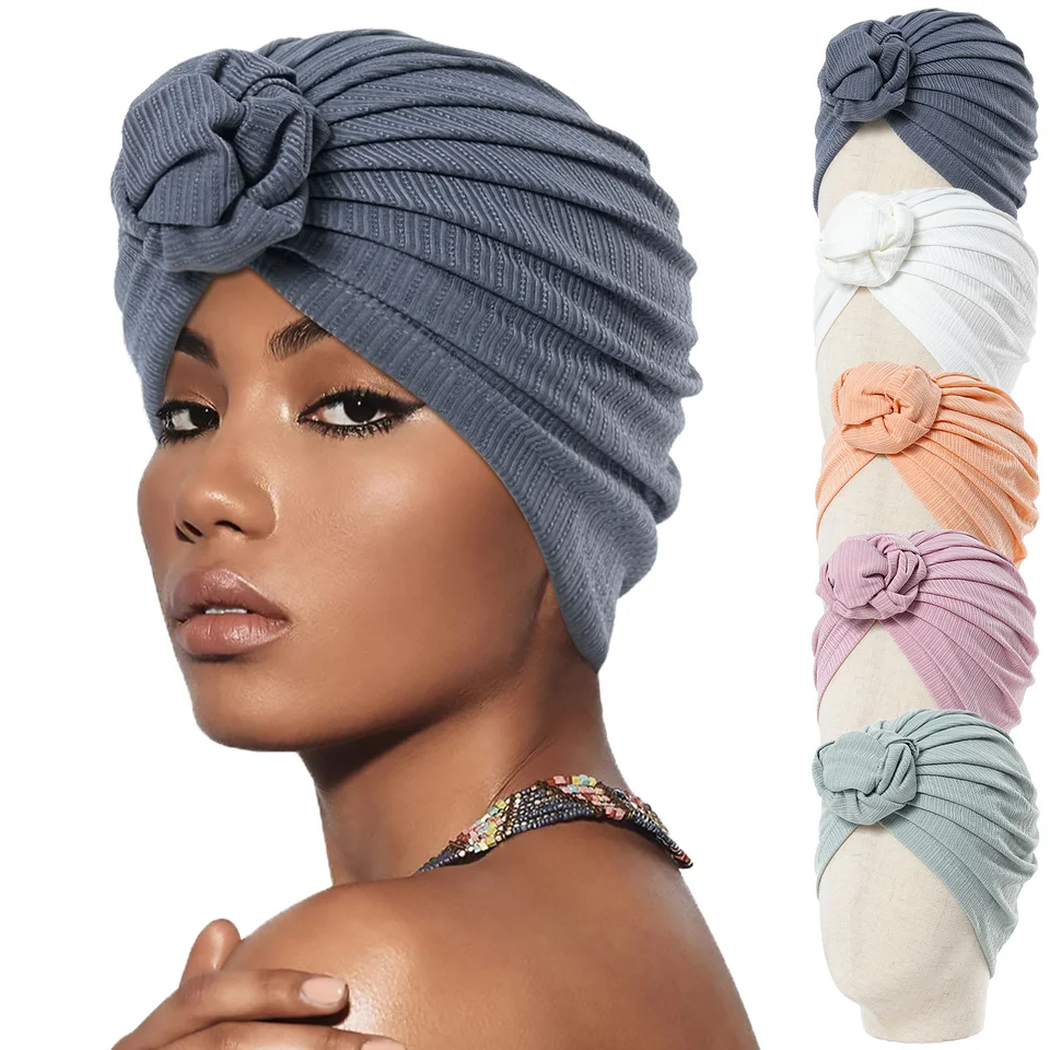 Glitter Laser Flower Turban Beanie - Stretchy Hair Wrap For Women, Rose Red, One Size Fits Most