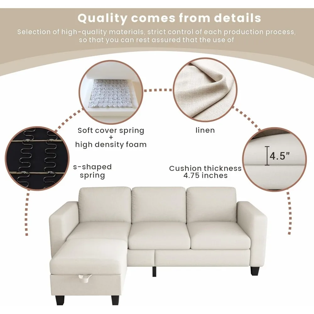 Couches for Living Room-L Shape Cloud Couch-Small Modular 3 Seat Sectional-Comfy with Couches for Living Room