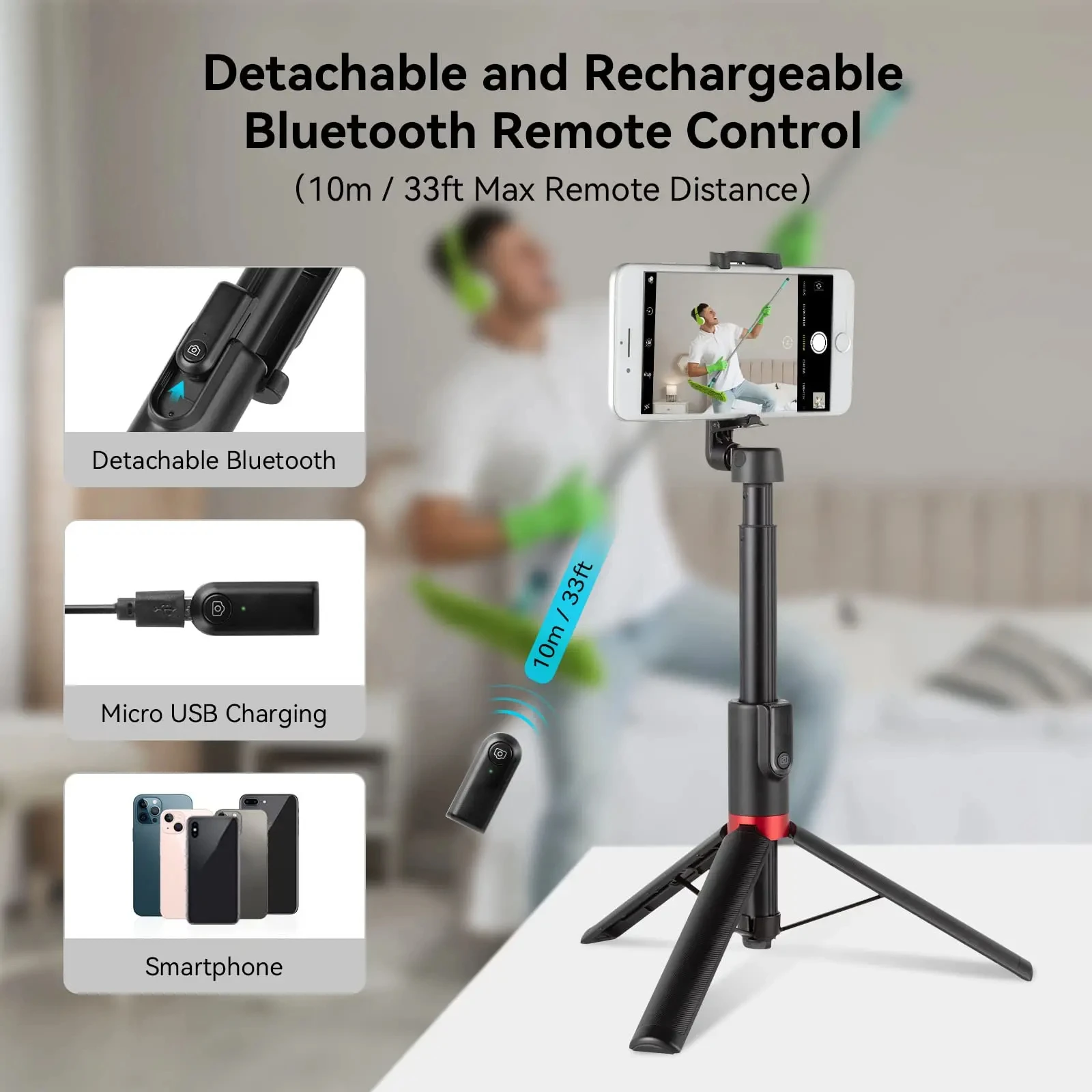 Portable Selfie Stick Tripod ST20 Pro with Wireless Remote Control for iPhone fo