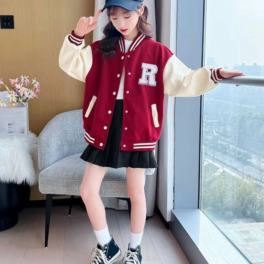 Comfortable Long Sleeve Children Baseball Uniform Teens Retro Girls Y2K Coat Clothing Loose Spring Autumn Jacket Party