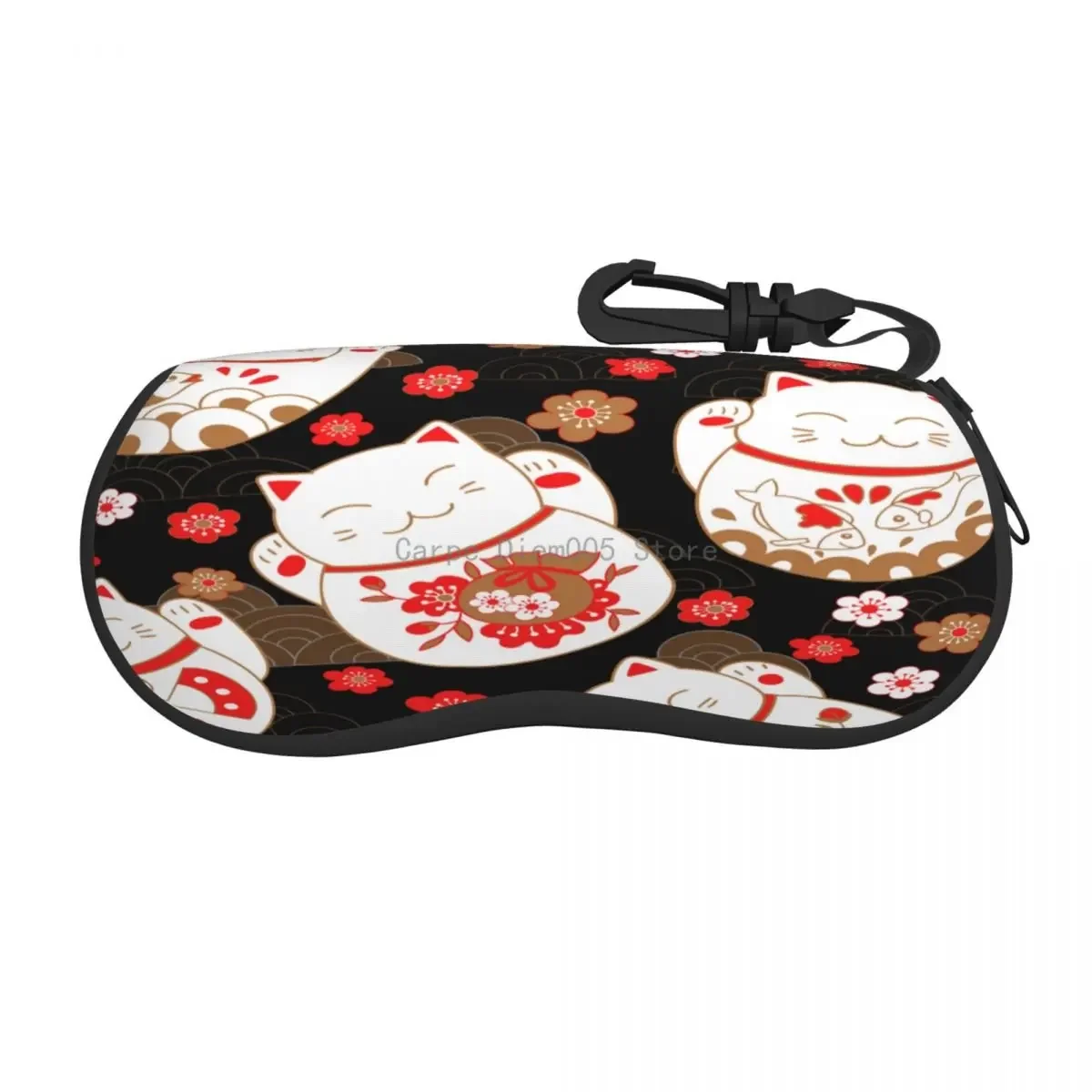 

Glasses Case Cats Maneki Neko Lucky Charms And Sakura Flowers Portable Zipper Glasses Case Unglasses Cover Glasses Storage Case