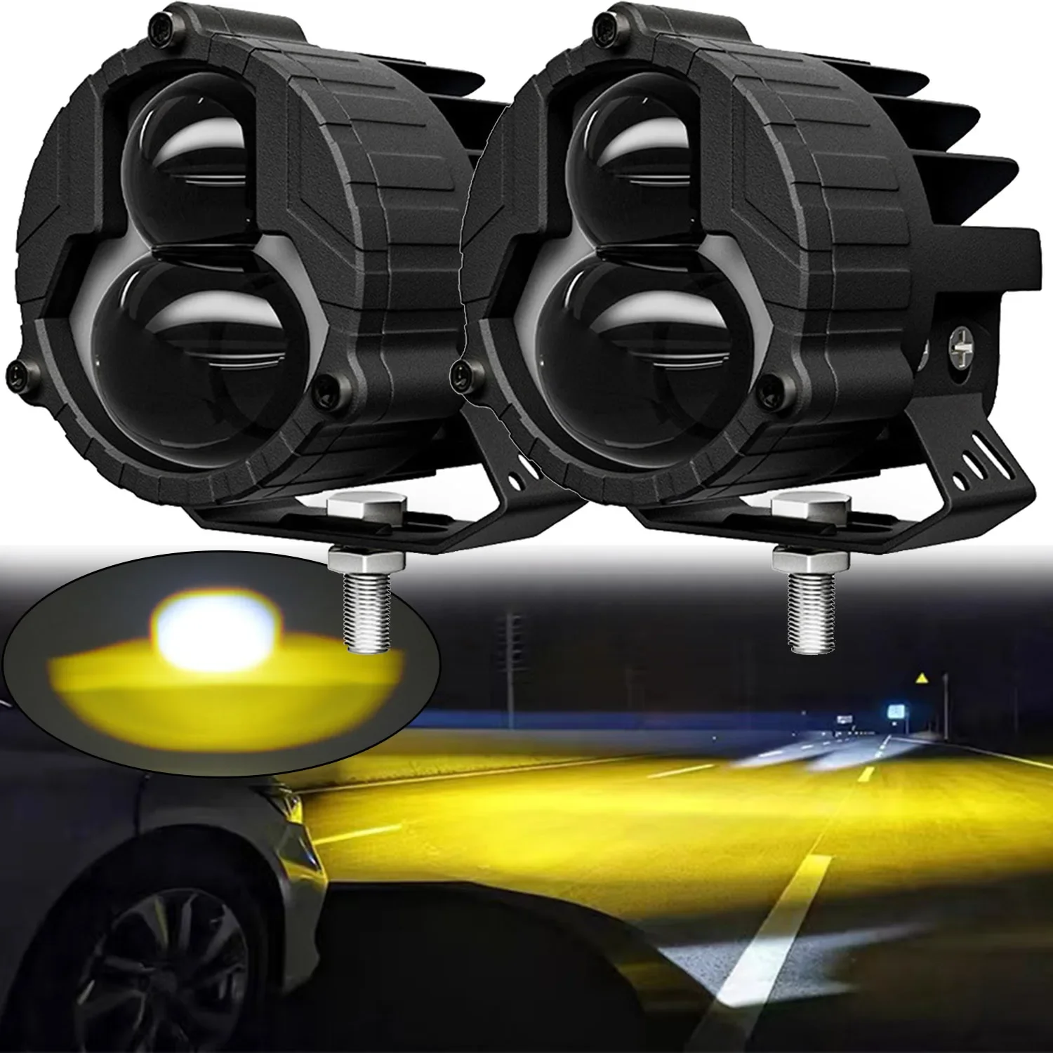 

3in LED Pods Light White Amber High Low Combo Beam Led Work Fog Driving Lights Bar for Motorcycle ATV UTV SUV Off Road 4x4 Truck