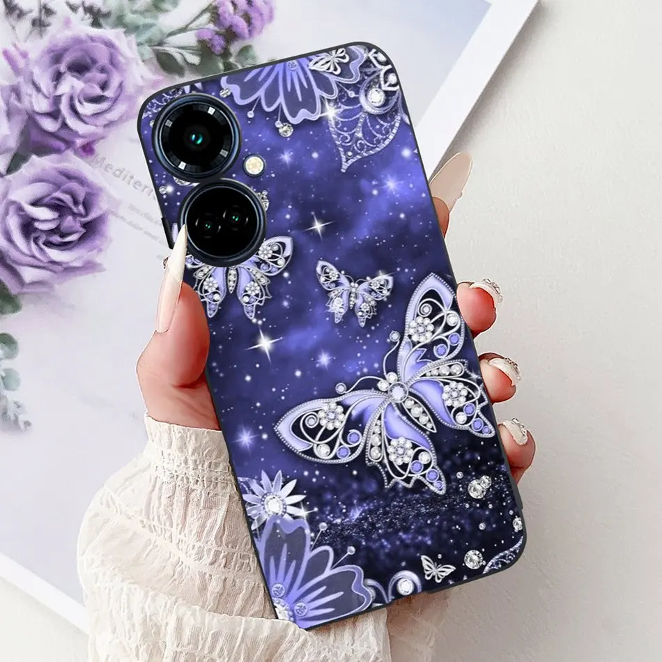 Elegant Butterfly Cat Black Silicone Soft Phone Case