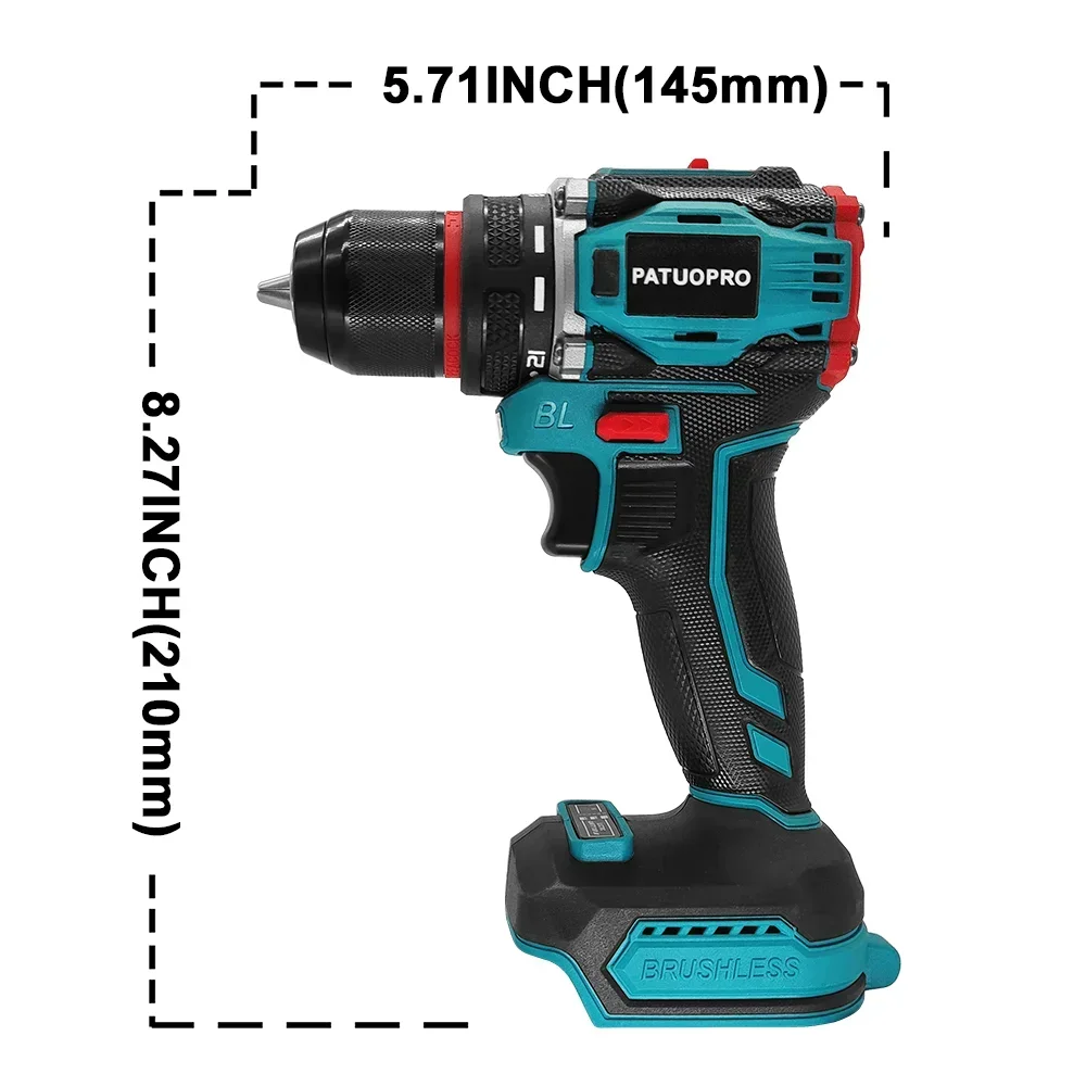 PATUOPRO 10mm Cordless Brushless Electric Drill 2-Speed Metal Chuck Drill Screwdriver Home DIY Power Tool For Makita 18V Battery 3