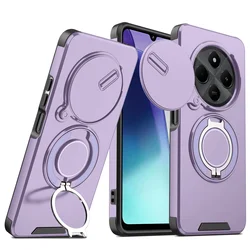 Enhanced Shockproof Armor Case with Slide Camera Lens Protector and 360° Magnetic Ring Stand for Redmi 14R 5G (Purple)