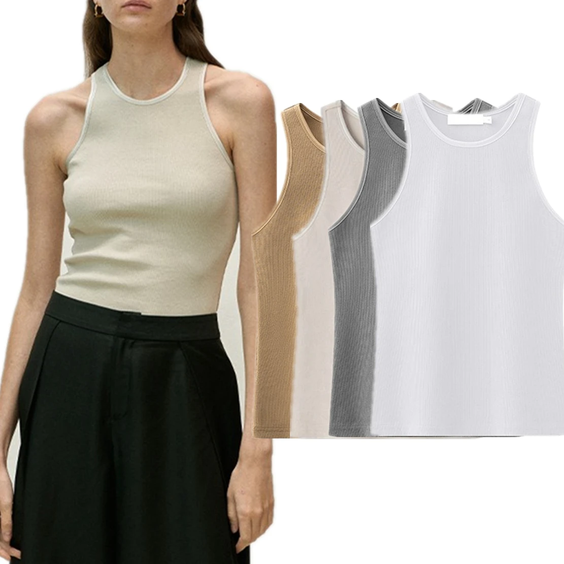 

Withered Tank Tops Basic Sleeveless Tshirts Women For 2024 Multicolor Sexy Knitwear Minimalist Ladies