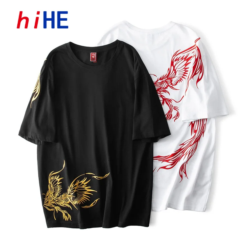 Phoenix Stickerei T-Shirt für Herren und Damen, Oversize, Baumwolle, Kurzarm, Sommer, Jugend, Sukajan Top, Neu, Schicke Kleidung A1
