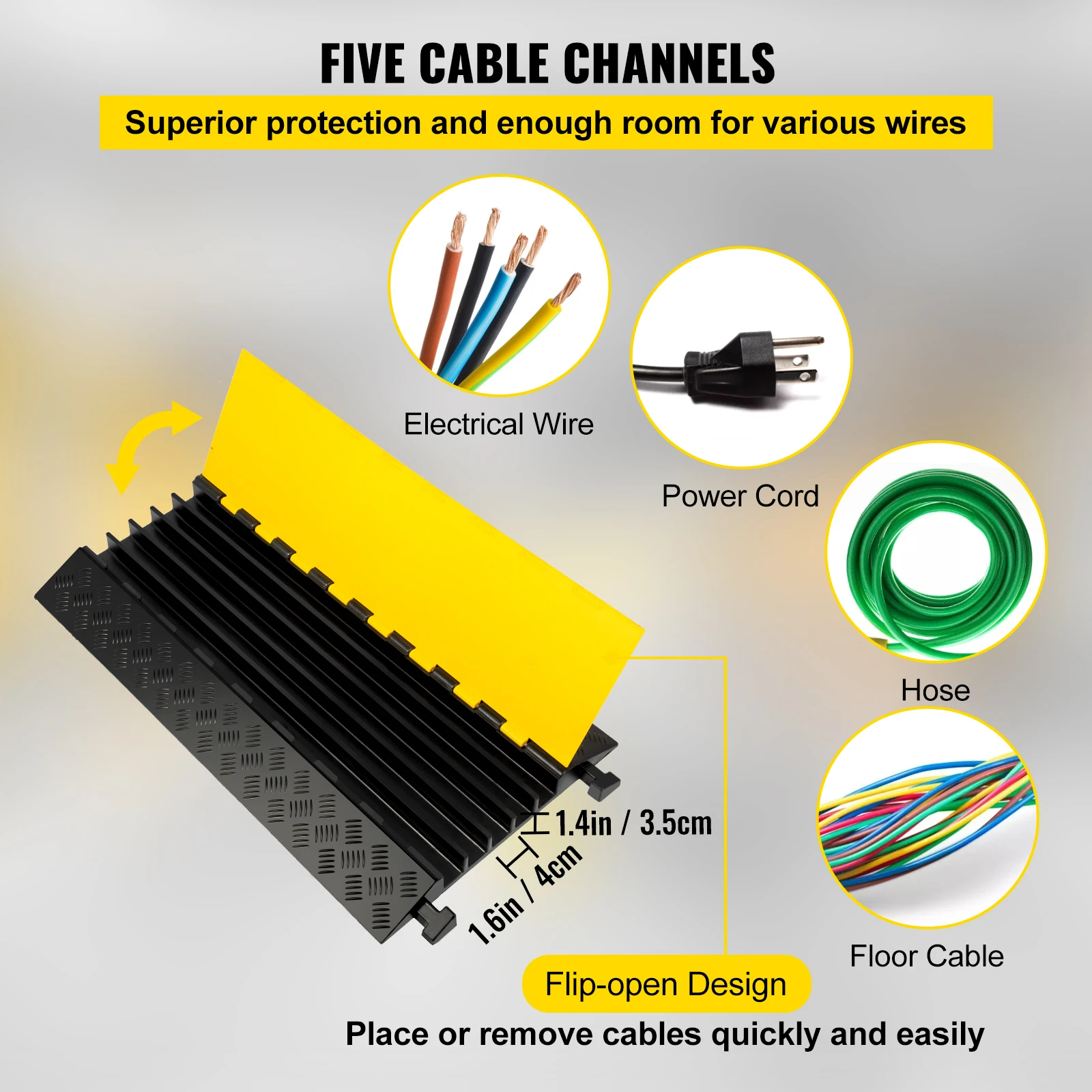 Heavy Duty Rubber Cable Protector Ramp with 5 Channels