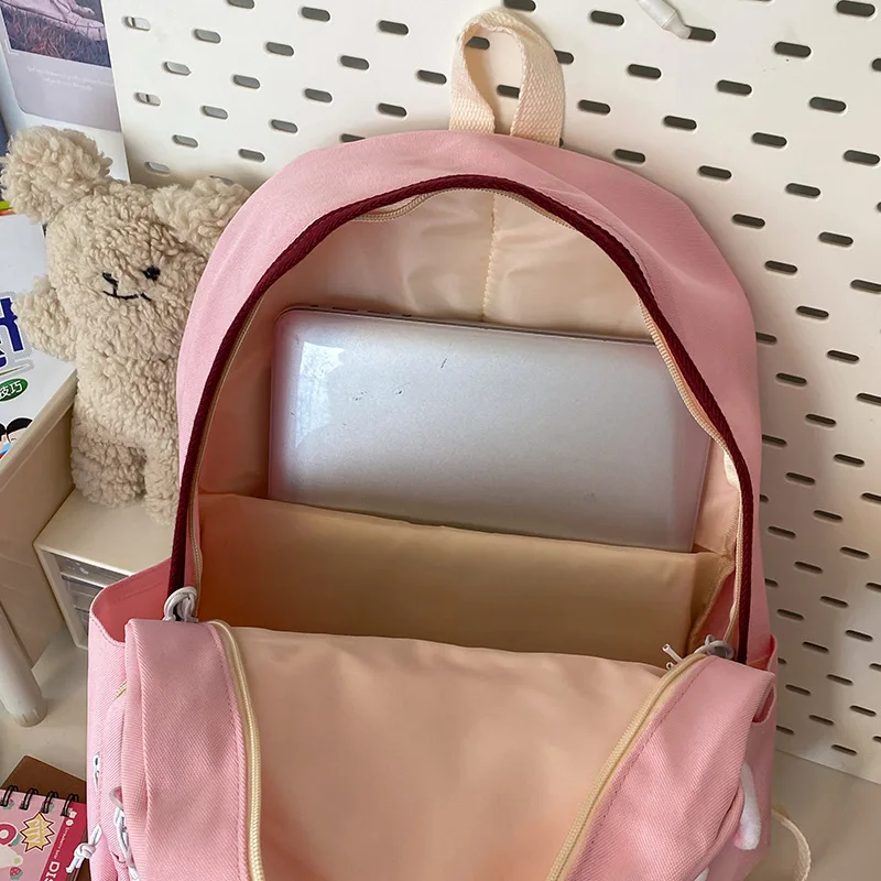 MBTI Cute Hello Kitty Backpack Women Pink Canvas Patchwork Harajuku Casual Backpacks Students Y2k Kawaii Luxury Designer Bags