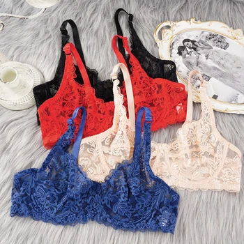 ALLTOOALL Women Sexy Lace Bras Plus Size Push Up Bralette Hollow Out Embroidery Lingerie Brassiere Female Underwired Underwear