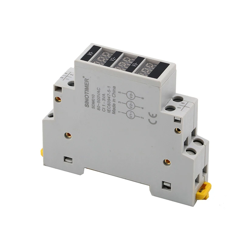 

SINOTIMER 18Mm Din Rail Mounted Electrical Three Phase Voltage Meters Measuring AC 80-500V Mini Voltmeter Gauge Indicator