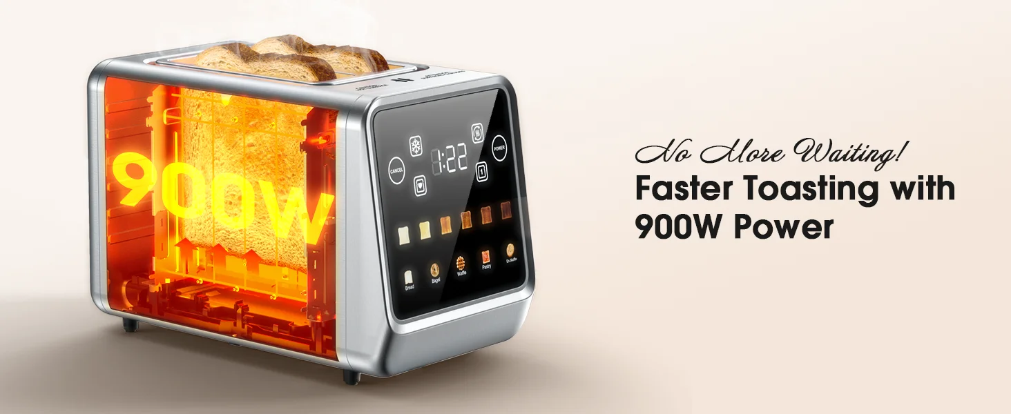 Stainless Steel Smart Digital Toaster – Single Slot, 6 Shade Settings