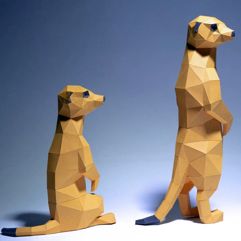 Meerkats Suricate Animal Paper Model Porch Decor 3D Hand Made Papercraft Model Kit DIY Origami Corridor Ornament Puzzles
