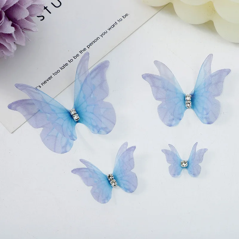 Double-Layer Accessories Butterfly With Diamond Thin Gauze Women's Headdress Clothing Accessories Mesh Small Butterfly 50PCS, craft supplies