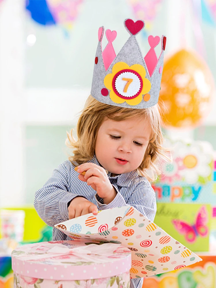 Birthday crown Felt Durable Creative Interchangeable Numbers Adjustable Size for Girls Boys Birthday Party Decor