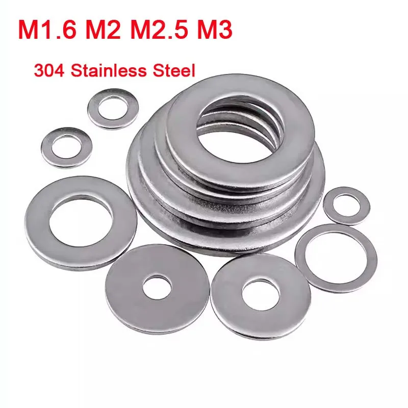 

20~300pcs M1.6 M2 M2.5 M3 Flat Washer 304 Stainless Steel Ultra-thin Washer Big Metal Gasket Meson Plain Washers