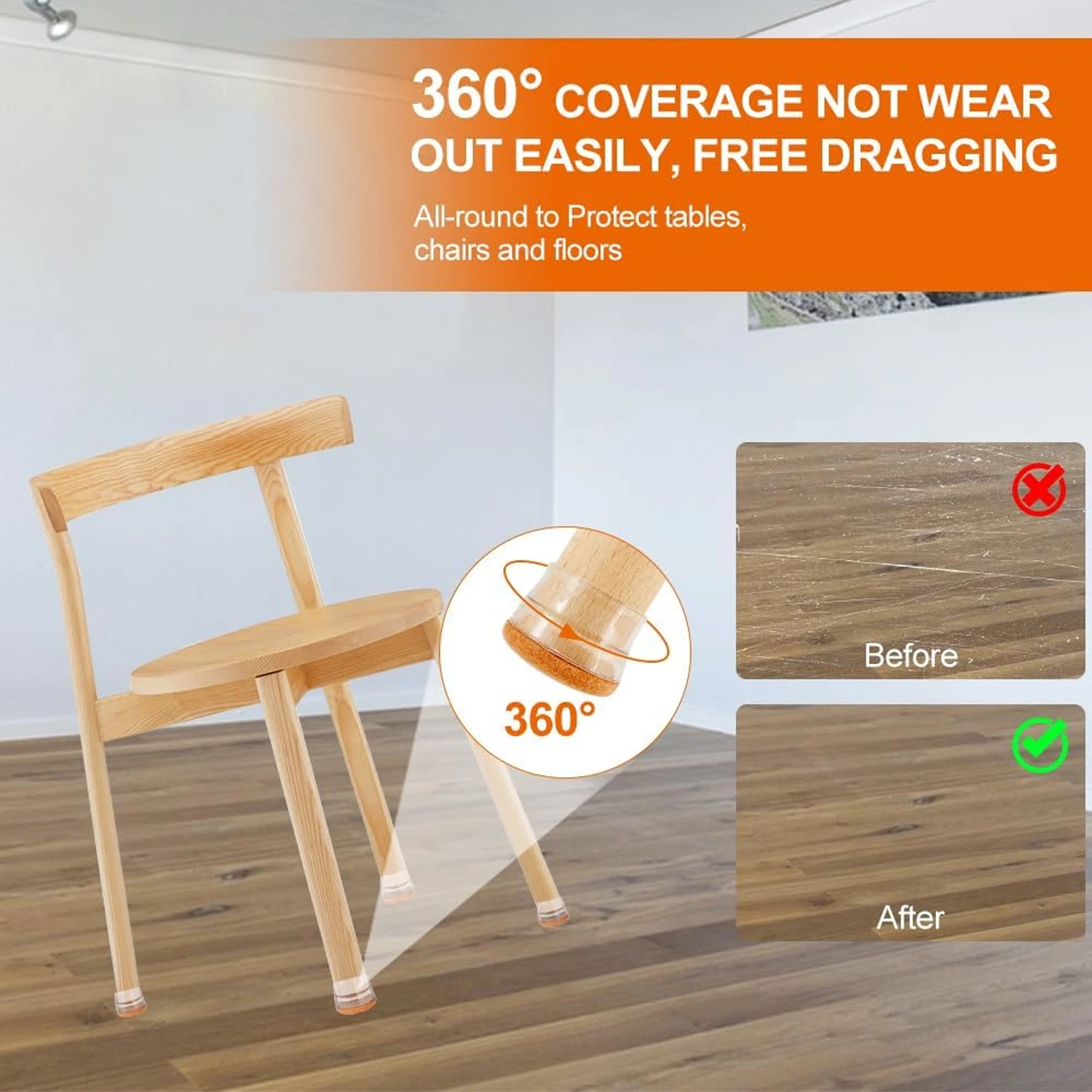 Chair Leg Floor Protectors 8/12/16Pcs Silicone Chair Leg Protectors Caps Covers Furniture Pads Sliders with Wrapped Felt Bottom