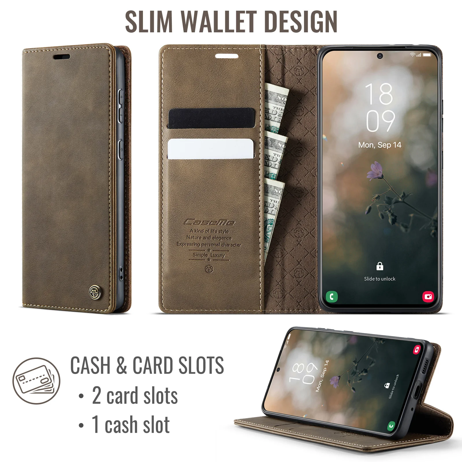 Luxurious Flip PU Leather Wallet Case with Card Slots and Money Bag Compartments