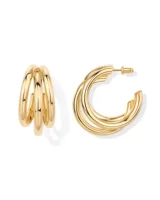 Women 14K Gold Plated Chunky Multi Hoop Earrings Lady Hypoallergenic Trendy Triple Split Loop Huggie Earrings Popular Jewelry 2